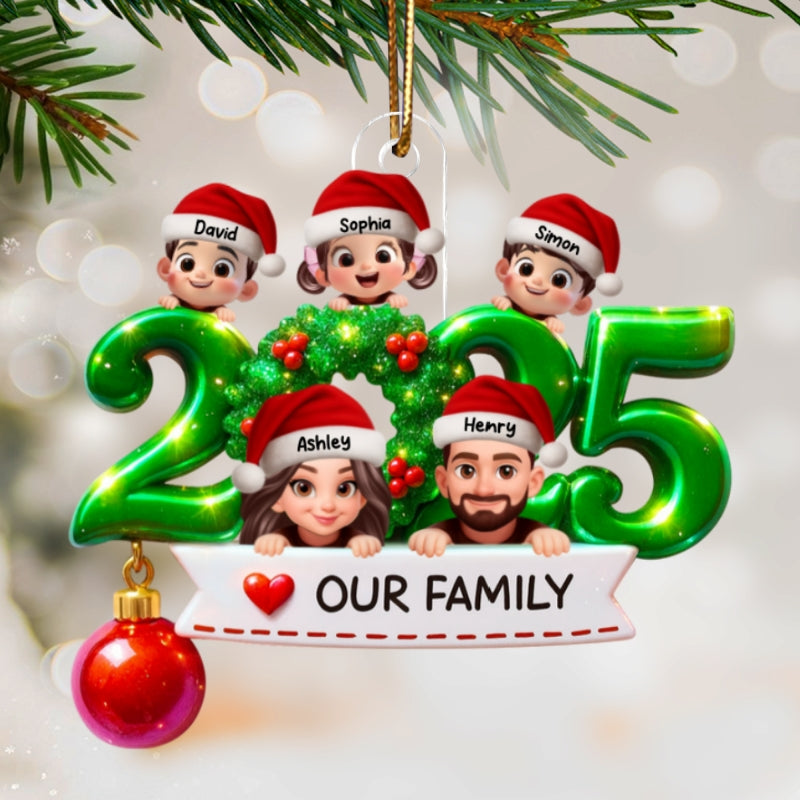 Family Peeking 2025 Personalized 3D Effect Acrylic Ornament, Christmas Tree Decor,  Gift for Husband, Wife, Kids