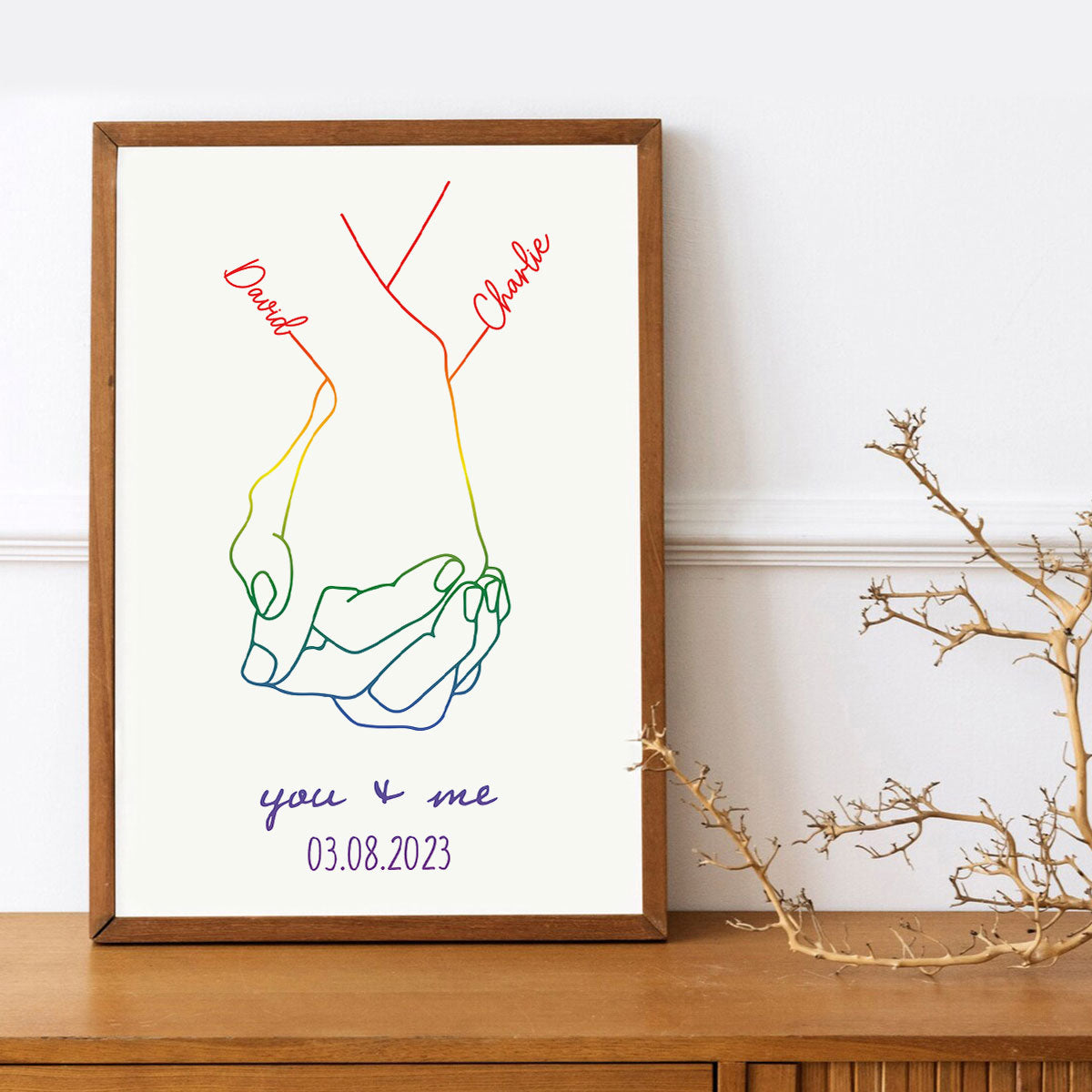 Personalized Couple Relationship Hand Line Art Print, Custom Poster Gift for LGBTQ+ Couples