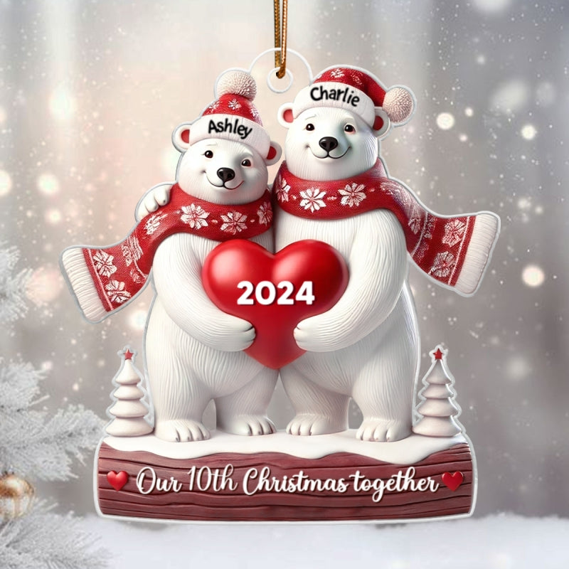 3D Effect Polar Bears Couple Christmas Personalized Ornament, Christmas Gift For Him, For Her