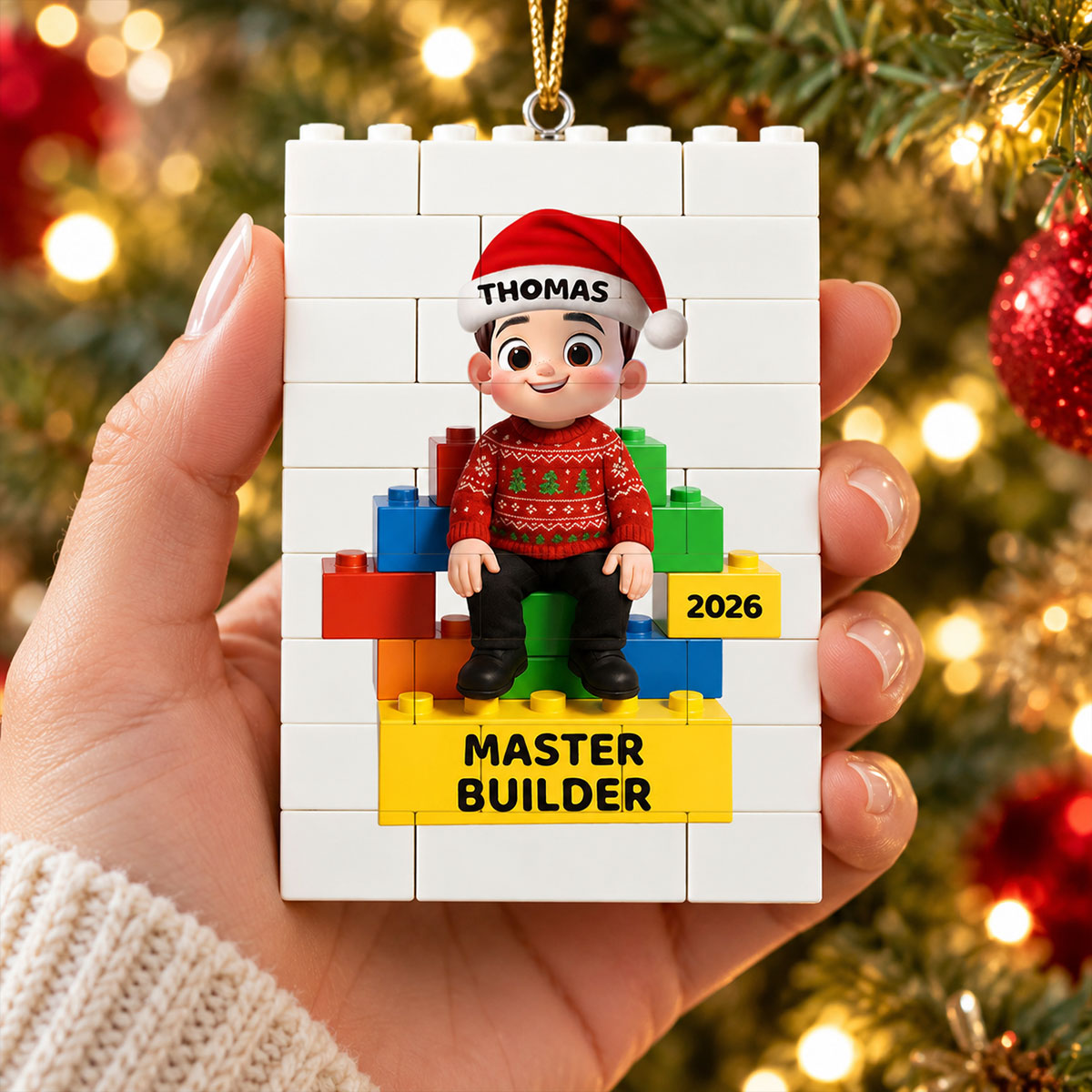 Little Kid Master Builder - Personalized Building Blocks Ornament - Christmas Gift For Kids, Son, Grandson, Daughter, Granddaughter