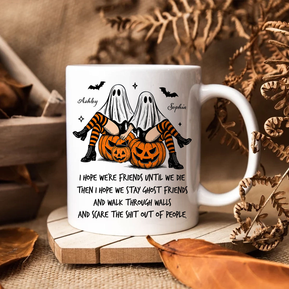 Ghost Girls We're Friends Until We Die Personalized Mug, Halloween Gift for Besties, Best Friends