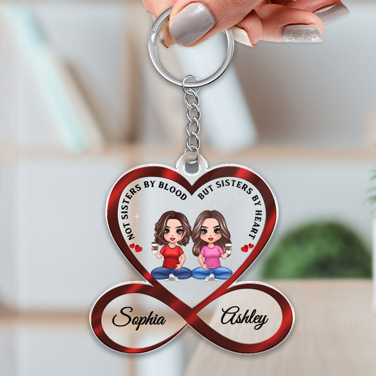 Infinity Heart Doll Besties Sitting Not Sisters By Blood But Sisters By Heart Personalized Acrylic Keychain