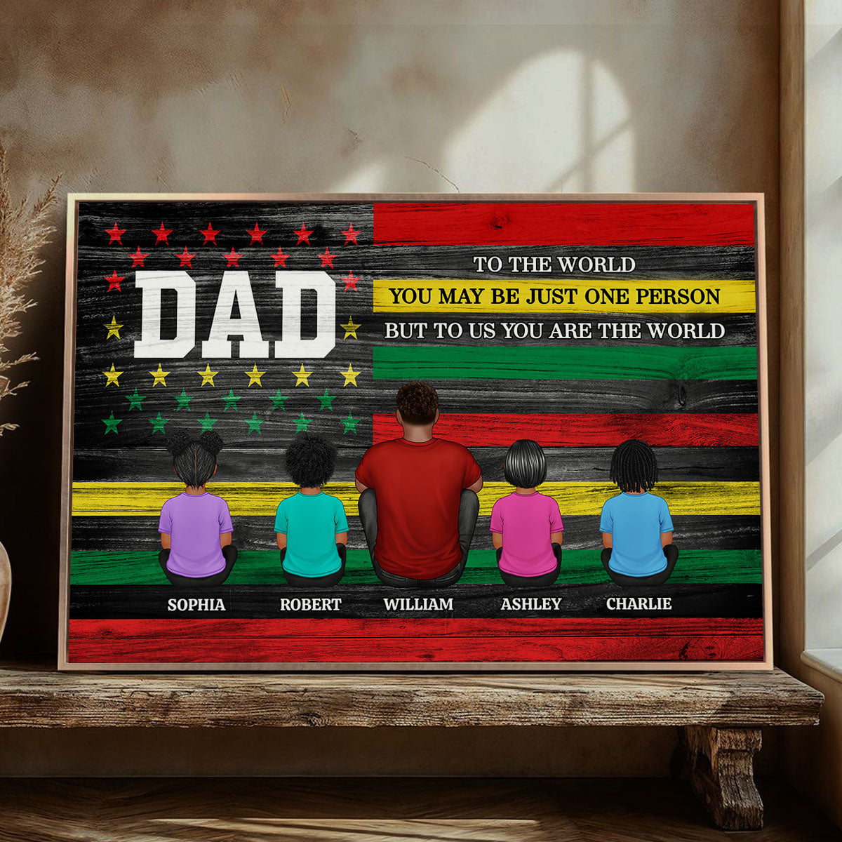 Juneteenth African American Flag Dad And Kids You Are The World Personalized Poster, Gift For Dad