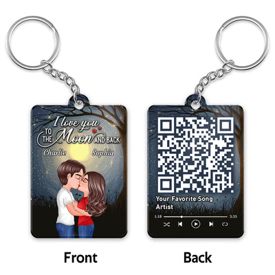 Doll Couple Kissing In The Moon Night Favorite Song Scannable QR Code Personalized Acrylic Keychain