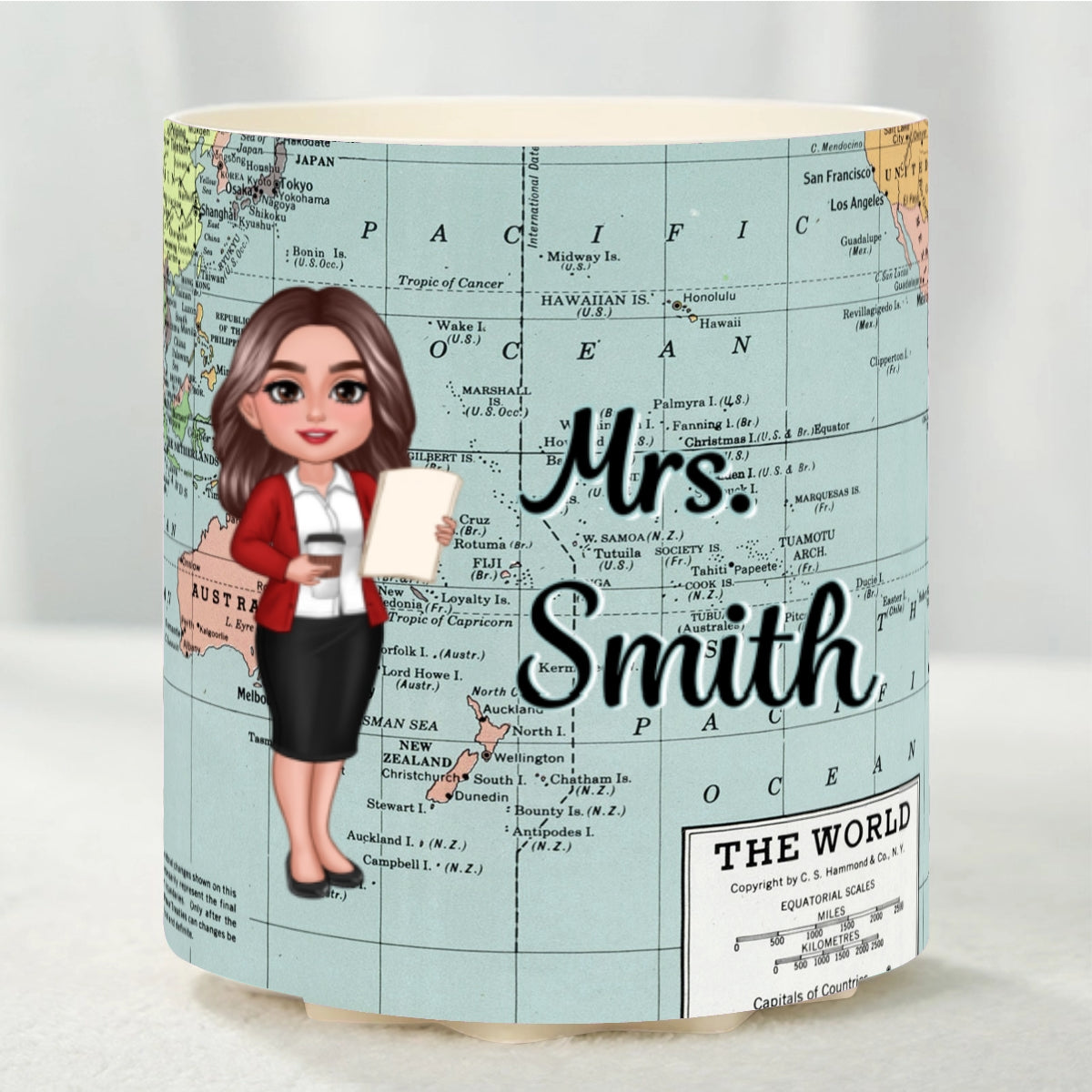 World Map Adventure Themed Doll Teacher Personalized Rotating Pen Holder