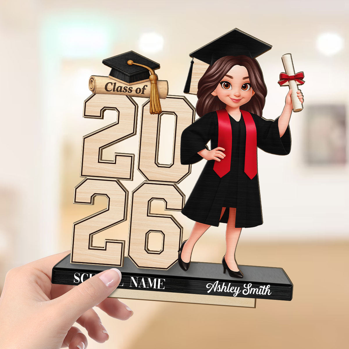 Class Of 2026 2027 Senior 2D Flat - Personalized 2-Layered Wooden Plaque - Graduation Gift For Graduates, Daughter, Son
