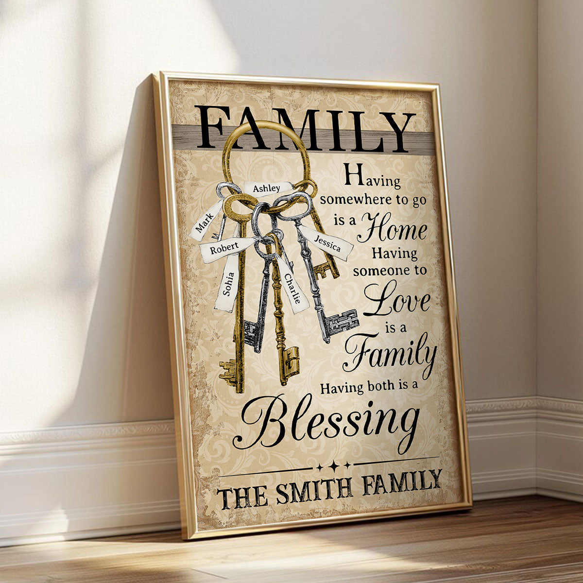 Home Family Members Keychain Names Personalized Poster, Perfect Christmas Gift For Family