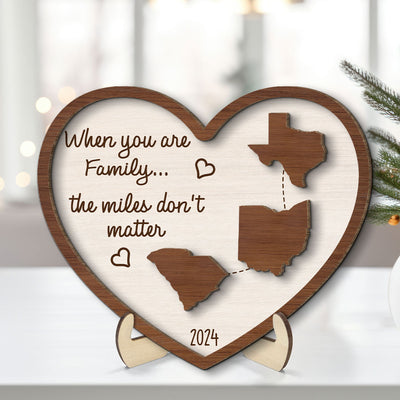 Miles Apart Long Distance Family Friendship State Map Personalized 2-Layer Wooden Plaque