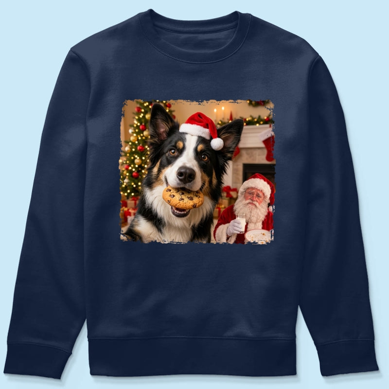Dog Steal Cookie From Santa Upload Pet Photo - Personalized Shirt - Funny Gift For Dog Lovers