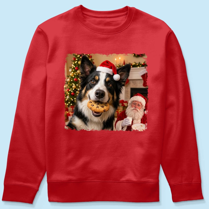 Dog Steal Cookie From Santa Upload Pet Photo - Personalized Shirt - Funny Gift For Dog Lovers