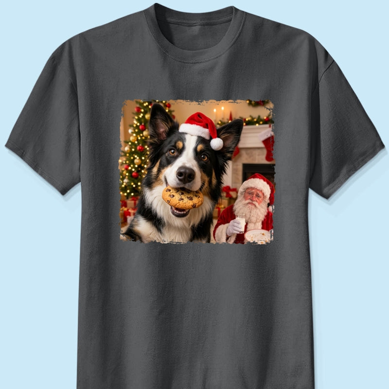 Dog Steal Cookie From Santa Upload Pet Photo - Personalized Shirt - Funny Gift For Dog Lovers