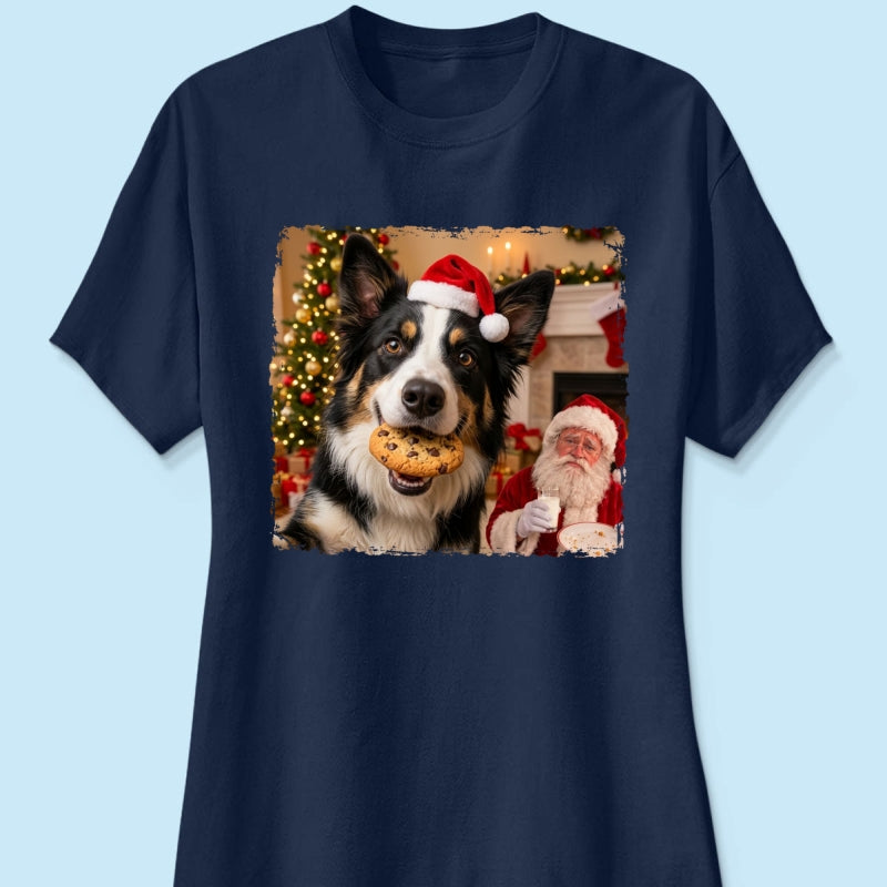 Dog Steal Cookie From Santa Upload Pet Photo - Personalized Shirt - Funny Gift For Dog Lovers