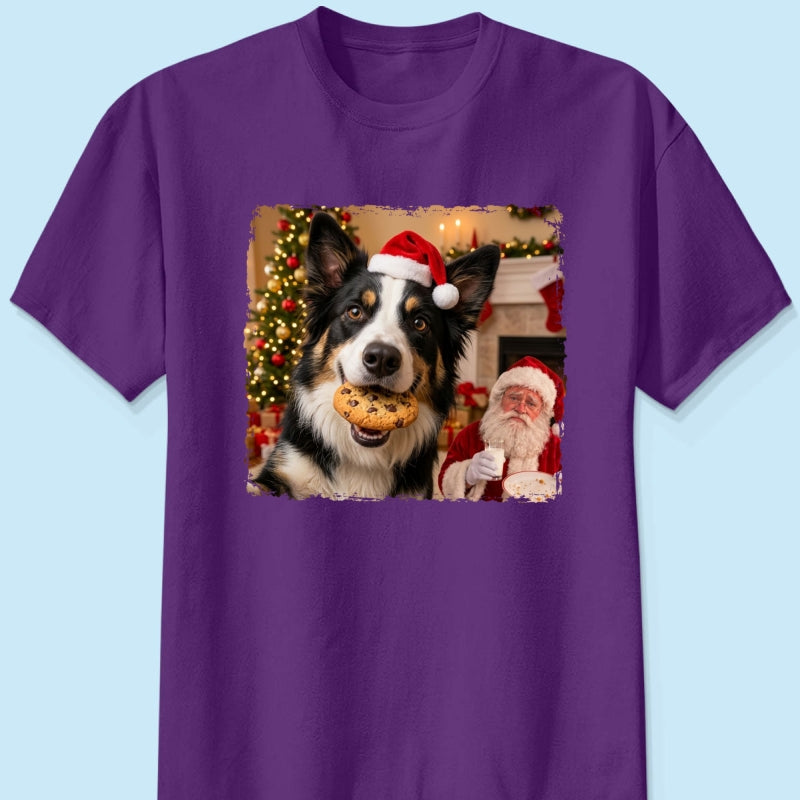 Dog Steal Cookie From Santa Upload Pet Photo - Personalized Shirt - Funny Gift For Dog Lovers