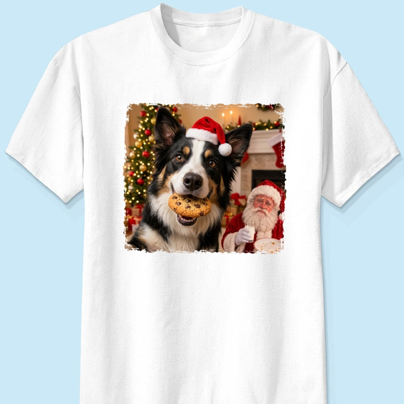 Dog Steal Cookie From Santa Upload Pet Photo - Personalized Shirt - Funny Gift For Dog Lovers