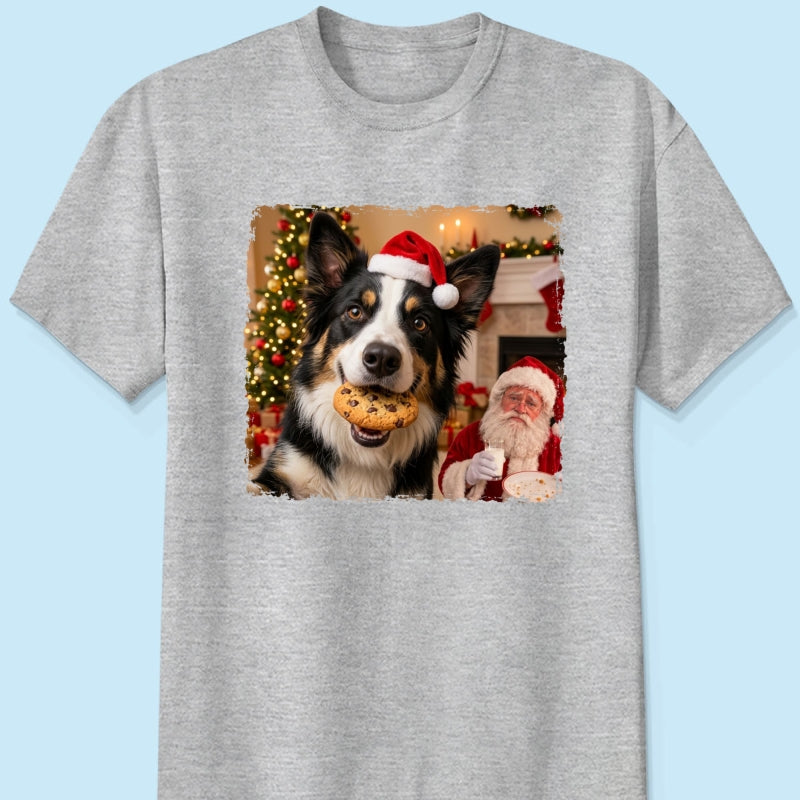 Dog Steal Cookie From Santa Upload Pet Photo - Personalized Shirt - Funny Gift For Dog Lovers