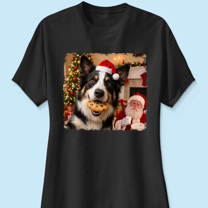 Dog Steal Cookie From Santa Upload Pet Photo - Personalized Shirt - Funny Gift For Dog Lovers