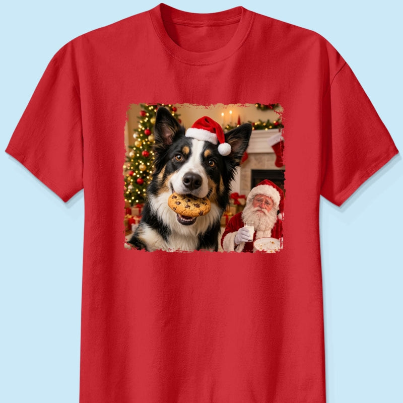 Dog Steal Cookie From Santa Upload Pet Photo - Personalized Shirt - Funny Gift For Dog Lovers