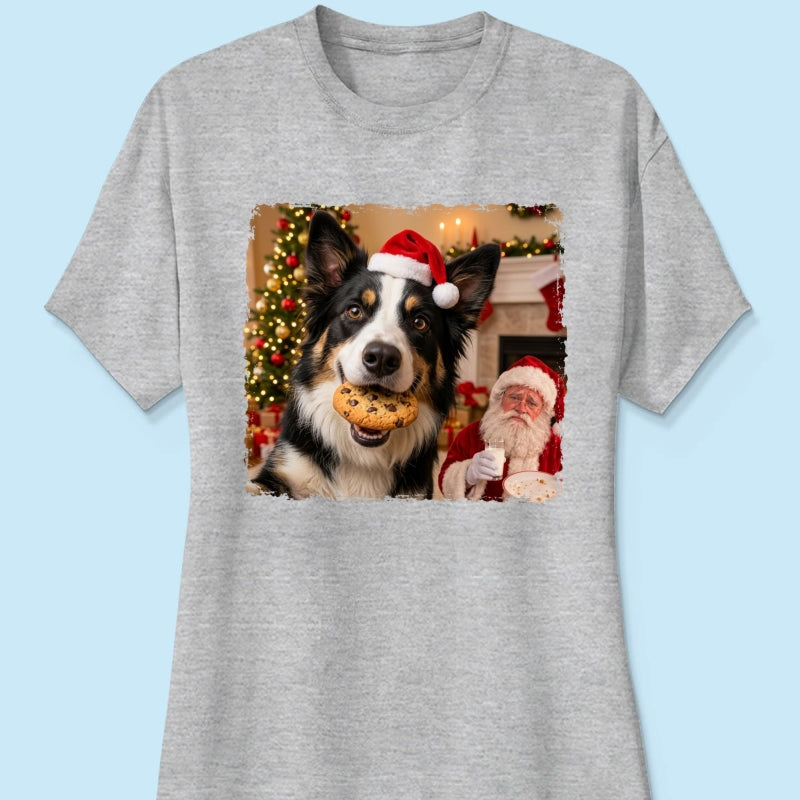 Dog Steal Cookie From Santa Upload Pet Photo - Personalized Shirt - Funny Gift For Dog Lovers