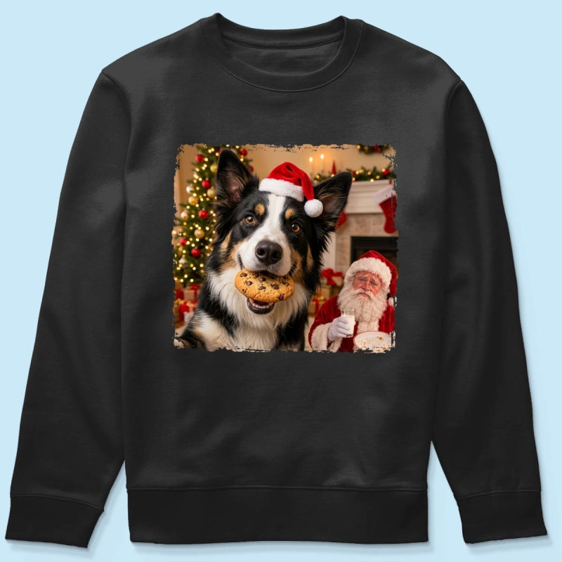 Dog Steal Cookie From Santa Upload Pet Photo - Personalized Shirt - Funny Gift For Dog Lovers