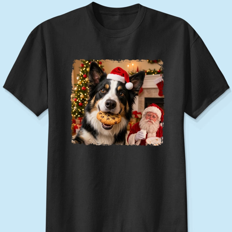 Dog Steal Cookie From Santa Upload Pet Photo - Personalized Shirt - Funny Gift For Dog Lovers