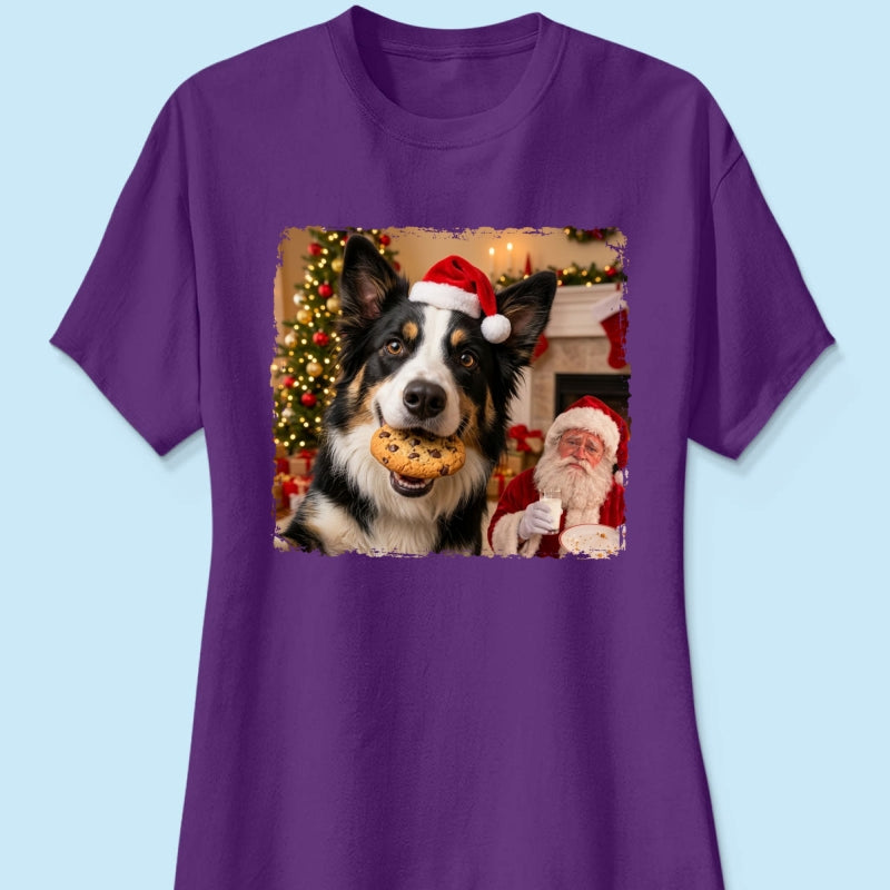 Dog Steal Cookie From Santa Upload Pet Photo - Personalized Shirt - Funny Gift For Dog Lovers