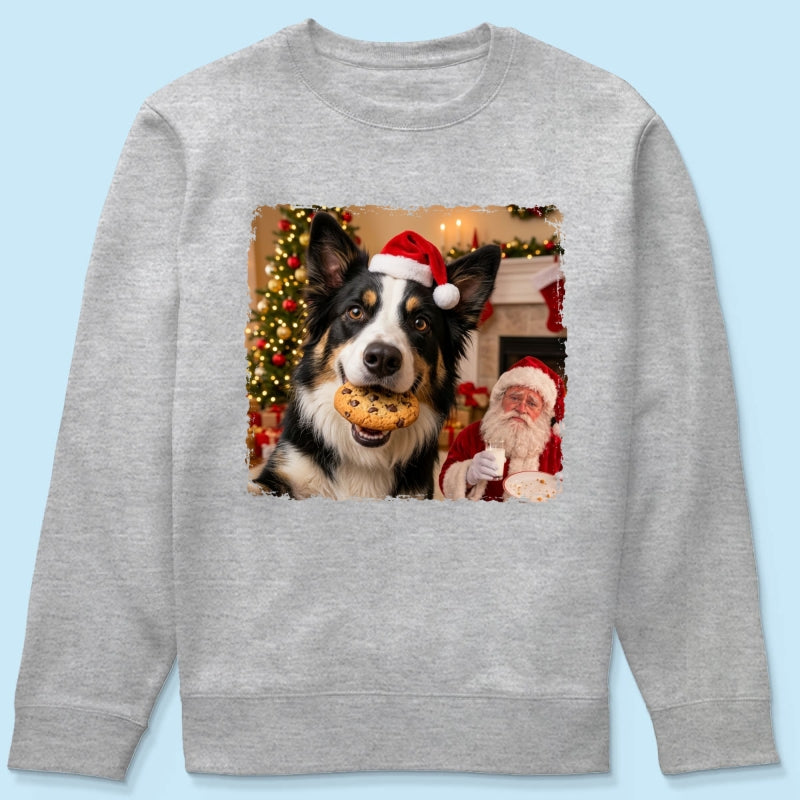 Dog Steal Cookie From Santa Upload Pet Photo - Personalized Shirt - Funny Gift For Dog Lovers
