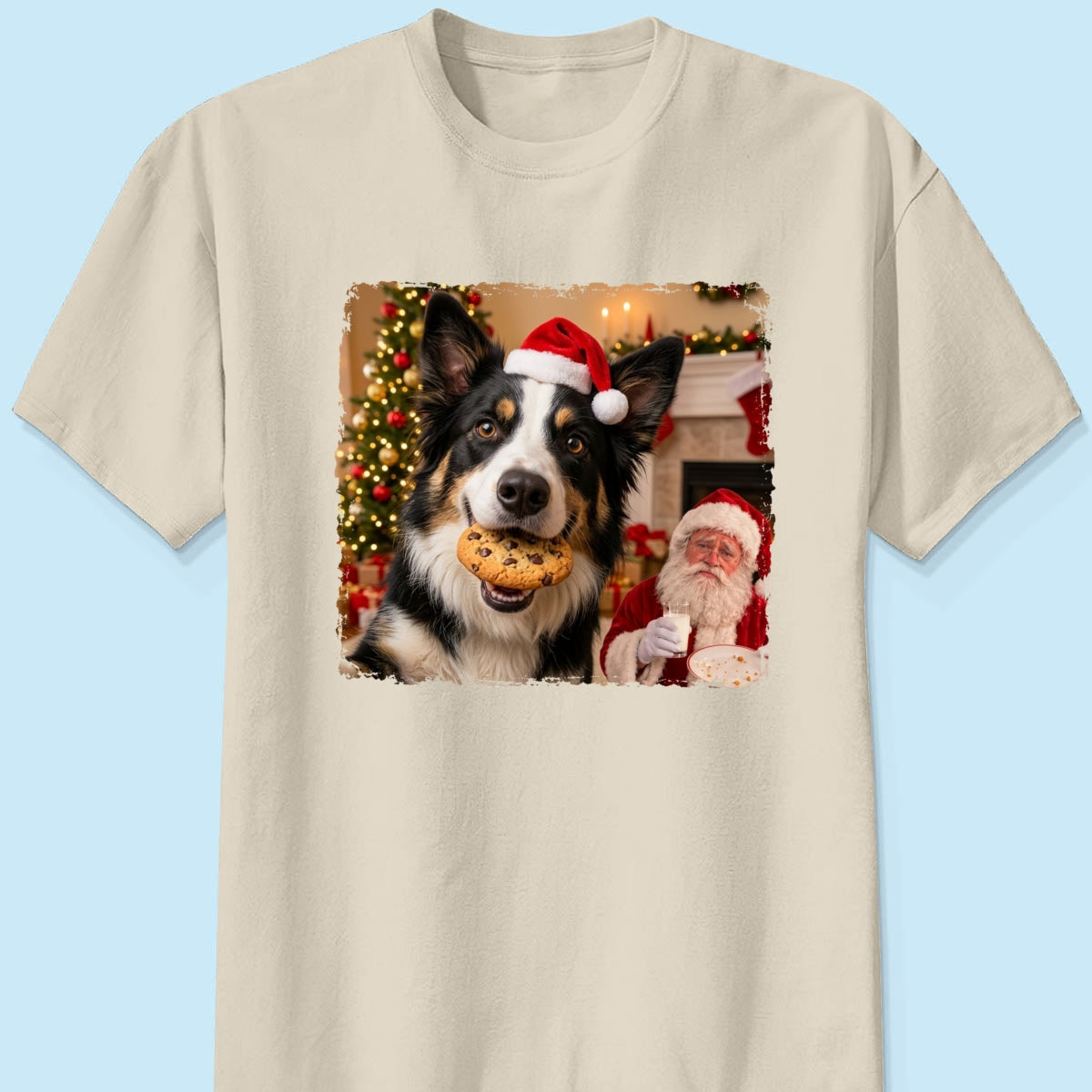 Dog Steal Cookie From Santa Upload Pet Photo - Personalized Shirt - Funny Gift For Dog Lovers