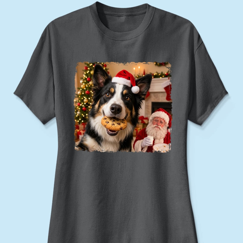 Dog Steal Cookie From Santa Upload Pet Photo - Personalized Shirt - Funny Gift For Dog Lovers