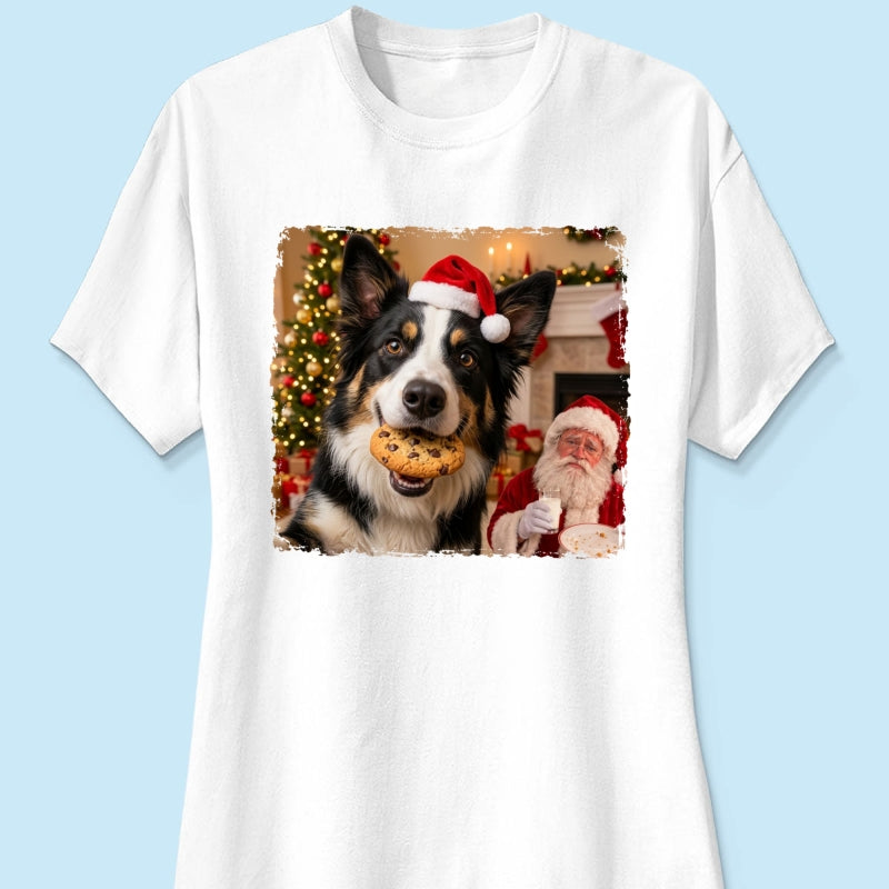 Dog Steal Cookie From Santa Upload Pet Photo - Personalized Shirt - Funny Gift For Dog Lovers