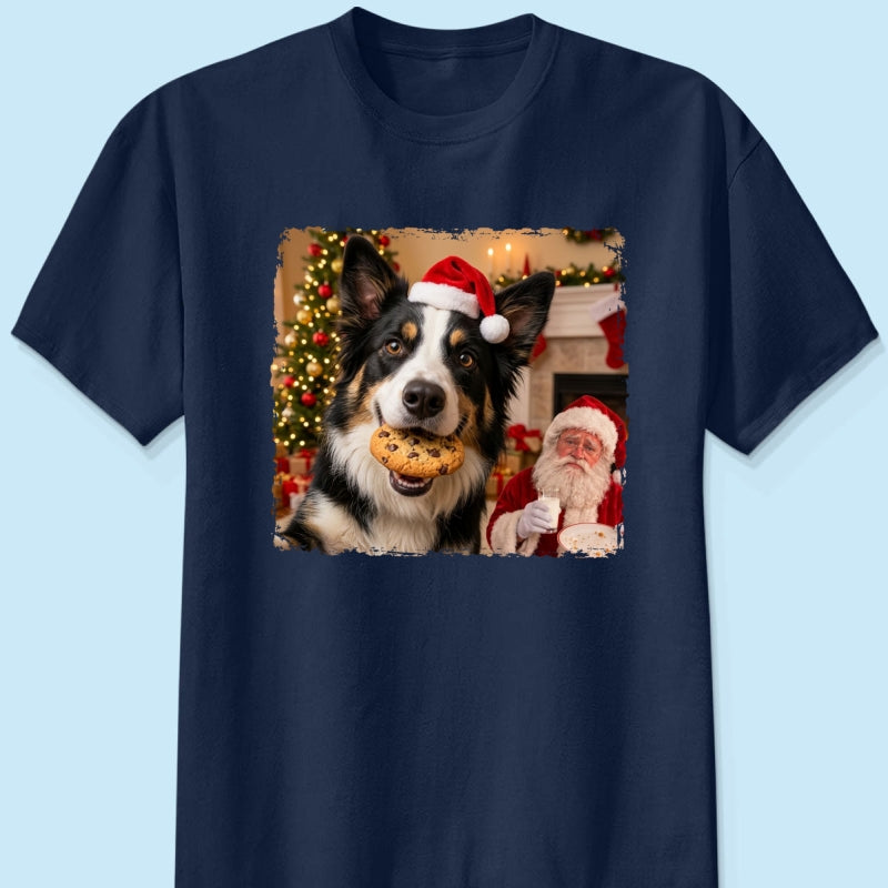Dog Steal Cookie From Santa Upload Pet Photo - Personalized Shirt - Funny Gift For Dog Lovers