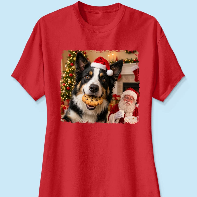 Dog Steal Cookie From Santa Upload Pet Photo - Personalized Shirt - Funny Gift For Dog Lovers