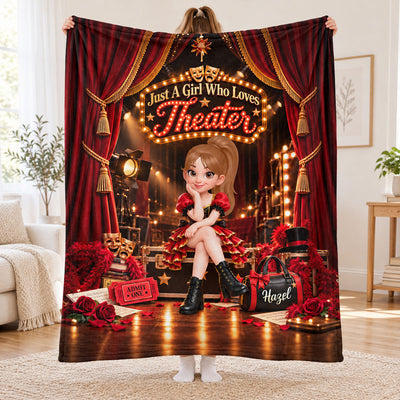 Just a Girl Who Loves Theater - Personalized Fleece Blanket - Christmas Gift for Daughter, Granddaughter