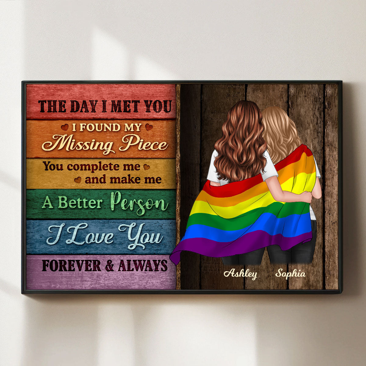LGBT Flag Wood Pallets Texture Couple The Day I Met You Pride Month Personalized Poster
