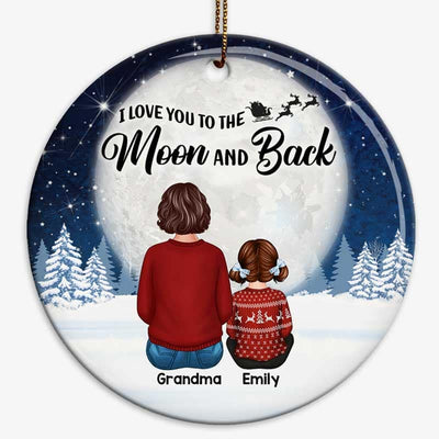 Christmas Night Moon Grandma & Grandkids Back View Personalized Circle Ornament