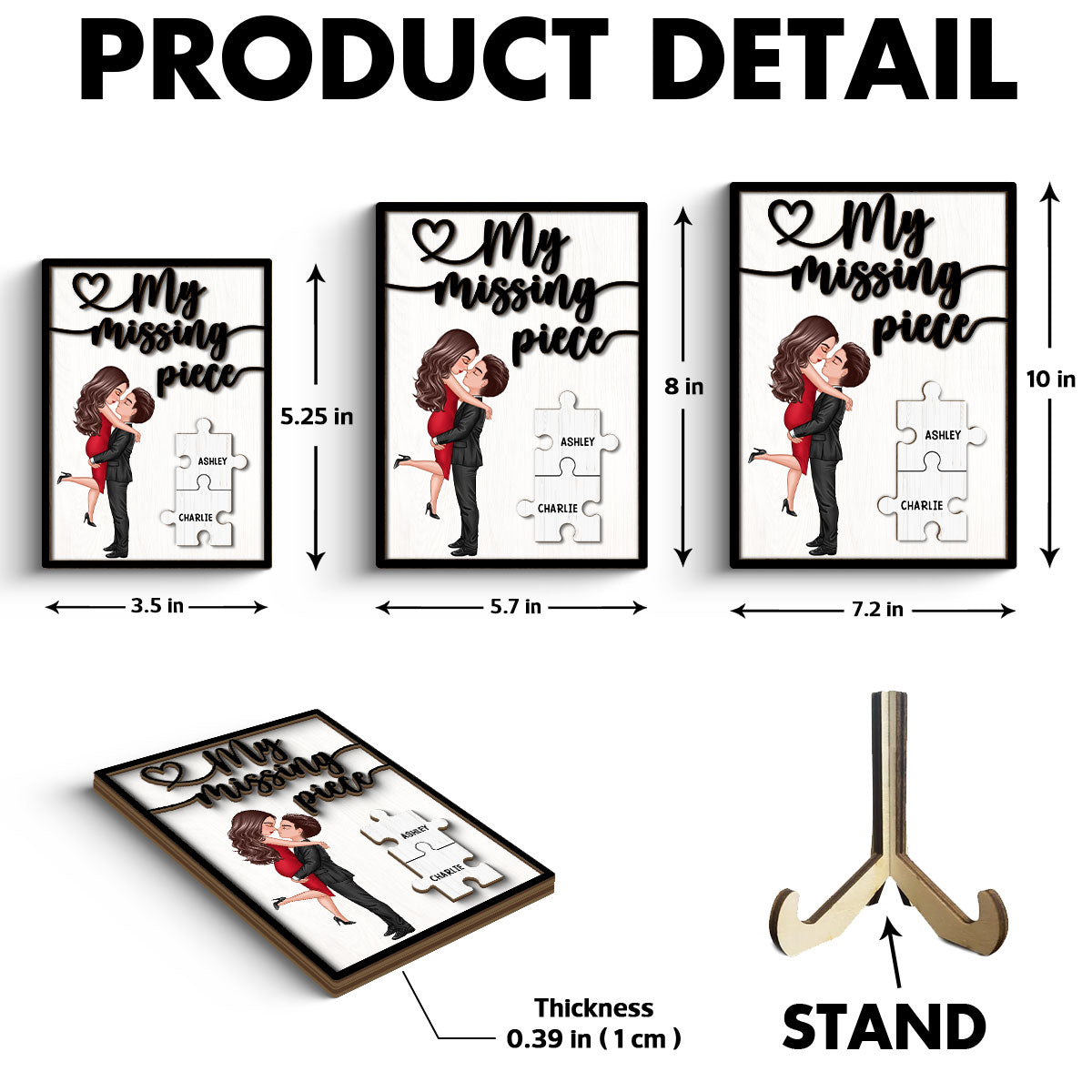 My Missing Piece Hugging Kissing Couple - Personalized 2-Layered Wooden Plaque - Anniversary Gift For Couple, For Dad Mom