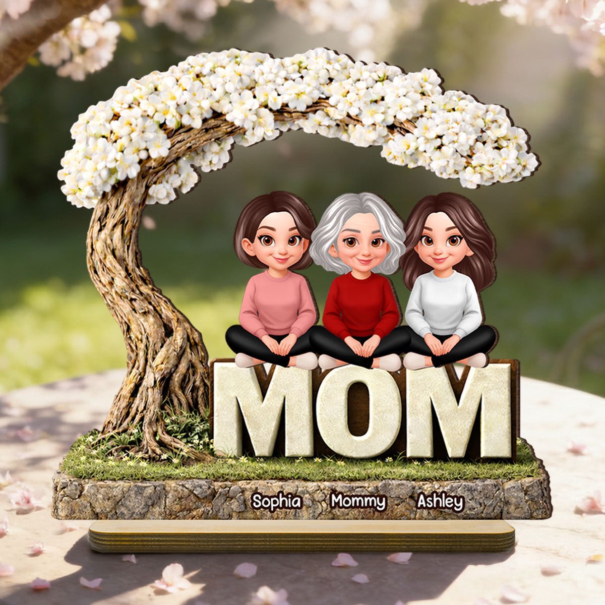 Mom And Her Kids Under The Tree - Personalized 2-Layered Wooden Plaque - Heartfelt Gift For Mom, Grandma