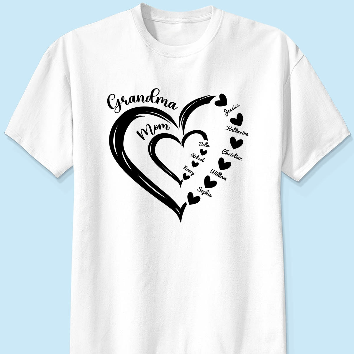 Grandma Mom Heart In Heart Personalized Shirt, Gift For Mom