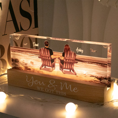 Couple Sitting At Beach Retro - Personalized Acrylic Block Plaque LED Night Light - Anniversary Gift For Couple, For Dad Mom