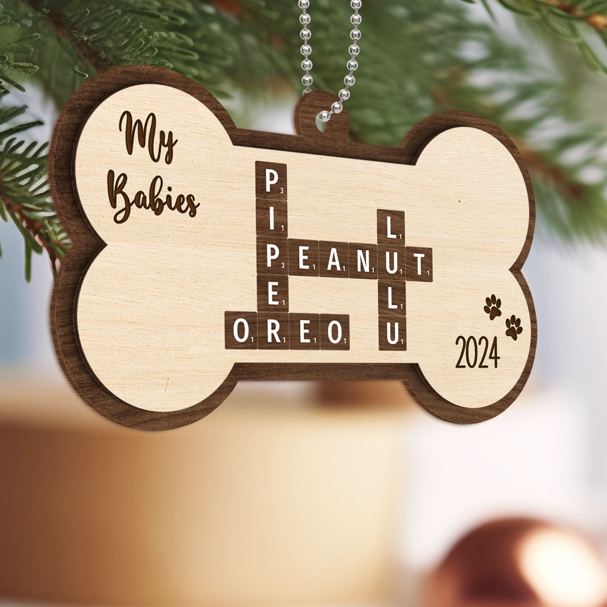 Dogs Names Crossword Puzzle Art Bond Shape Personalized 2-Layer Wooden Ornament