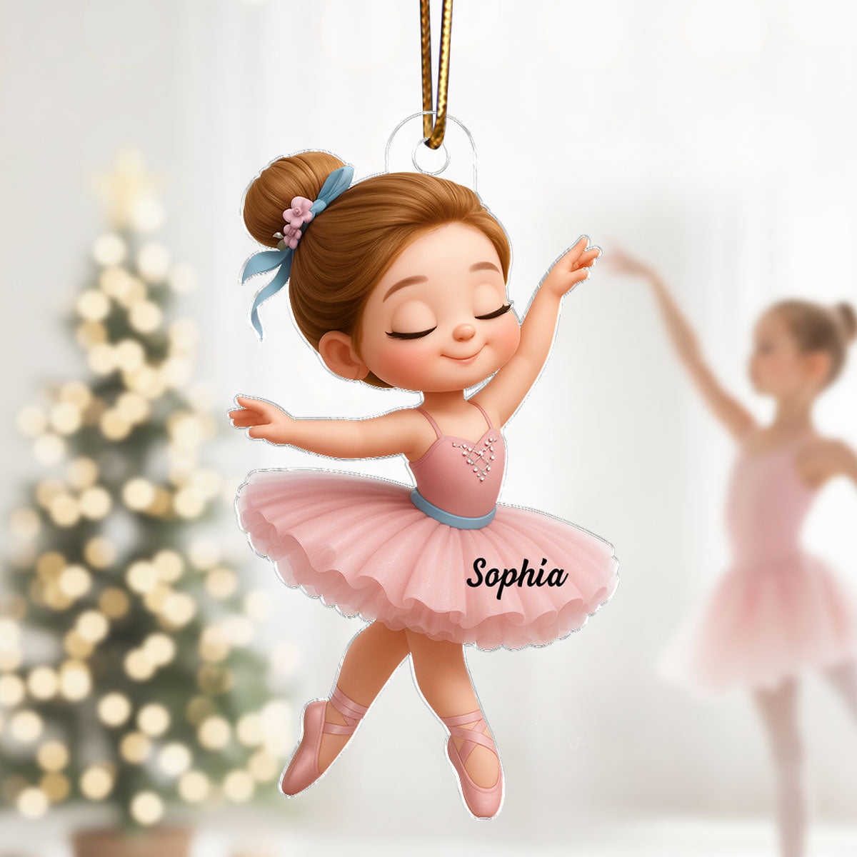 3D Effect Little Girl Balletina Dance Personalized Christmas Ornament