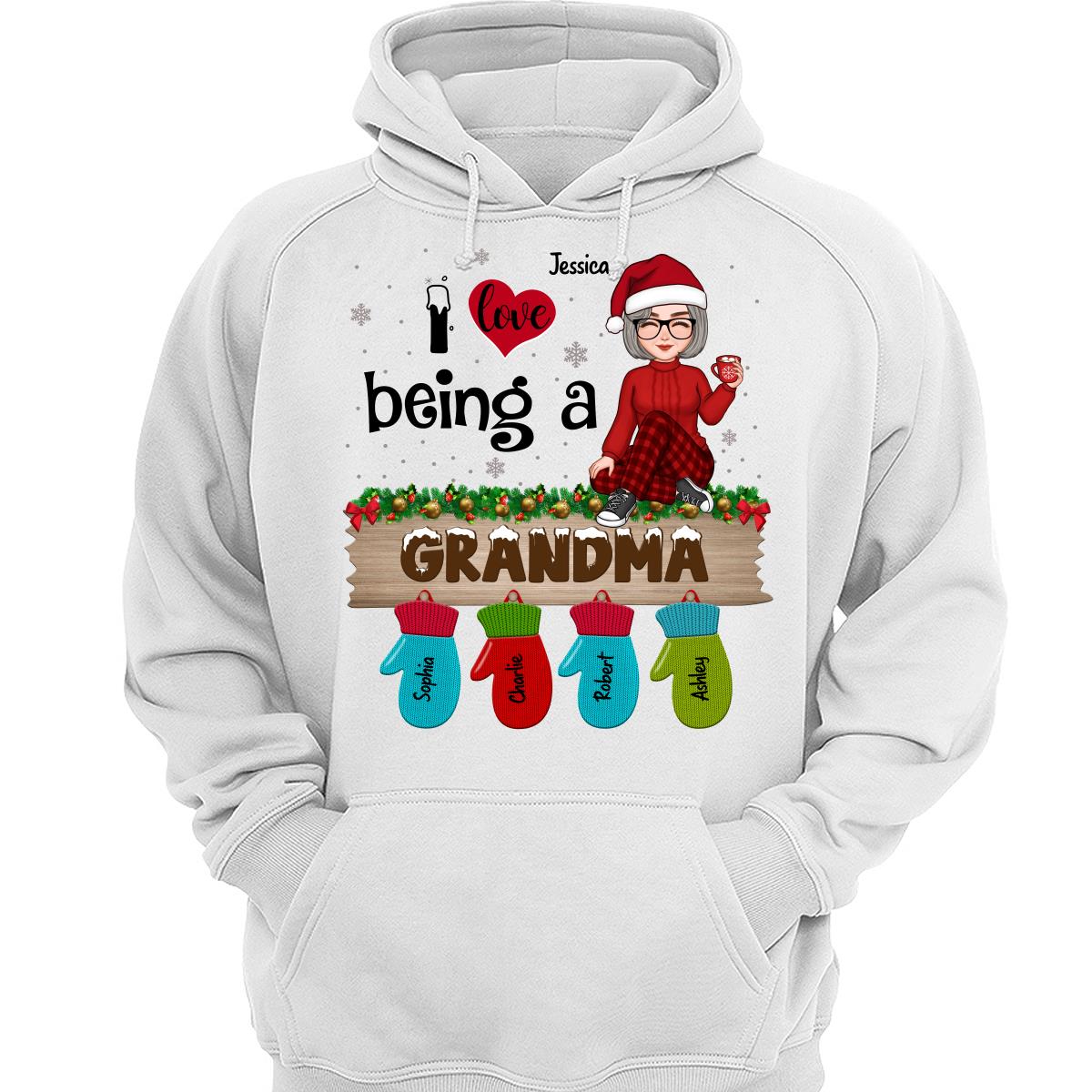 Love Being Grandma Mom Christmas Gloves Kids Names Personalized Shirt
