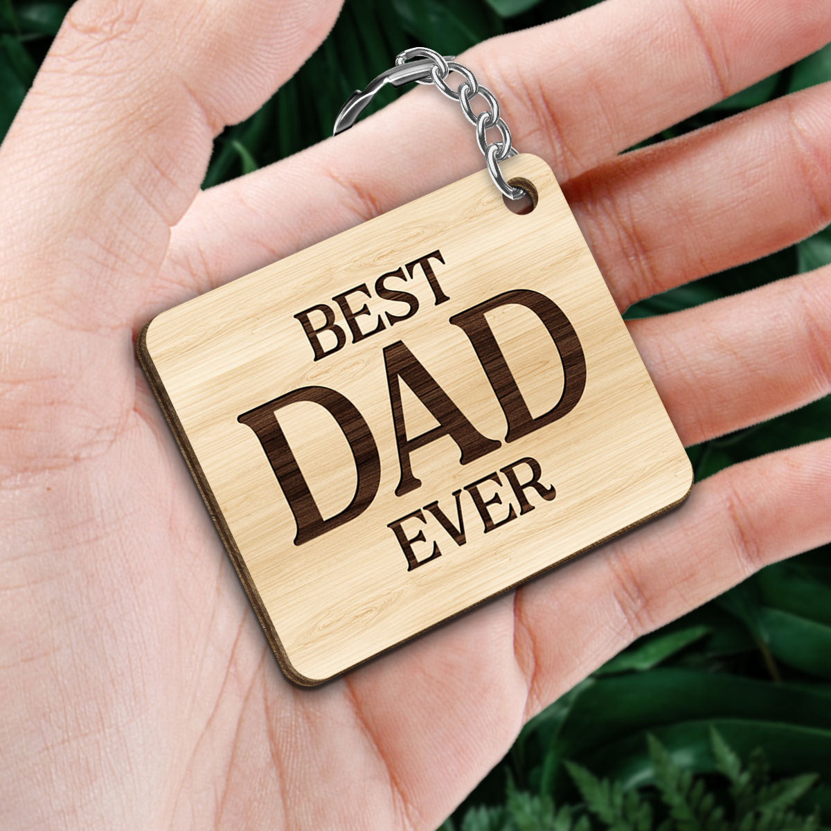 Best Dad Ever Walking Dad And Kids Back View Mountain Sketch Personalized Wooden Keychain