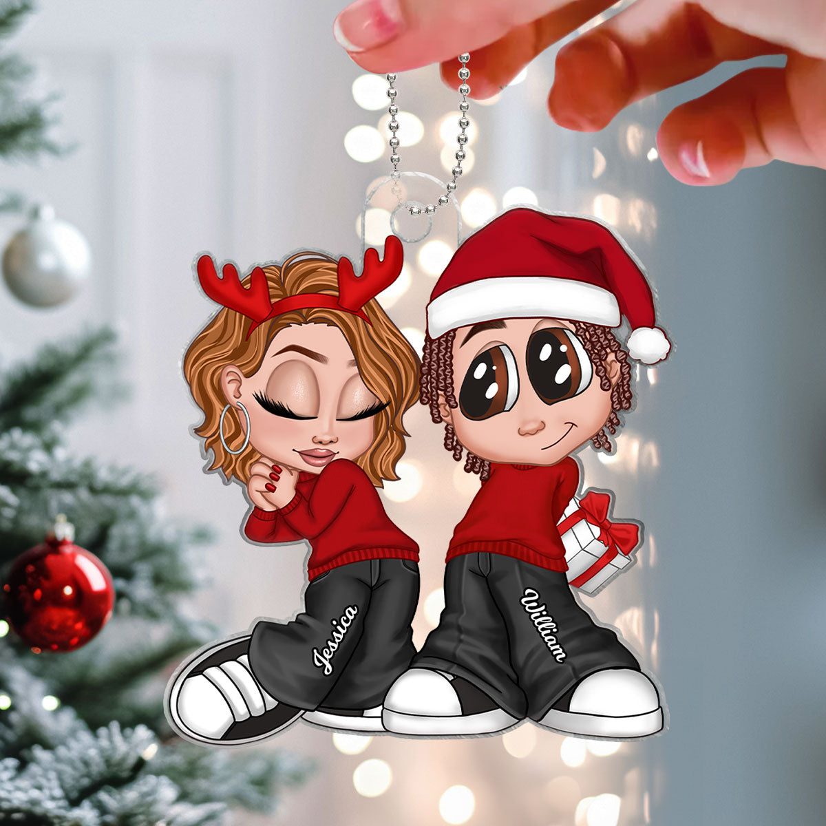Christmas Y2K Couple Personalized Acrylic Ornament, Christmas Gift for Him for Her