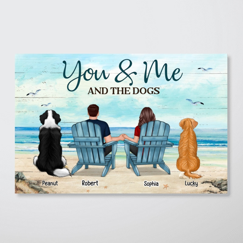 Back View Couple You Me The Dogs Cats Beach Landscape Personalized Horizontal Poster