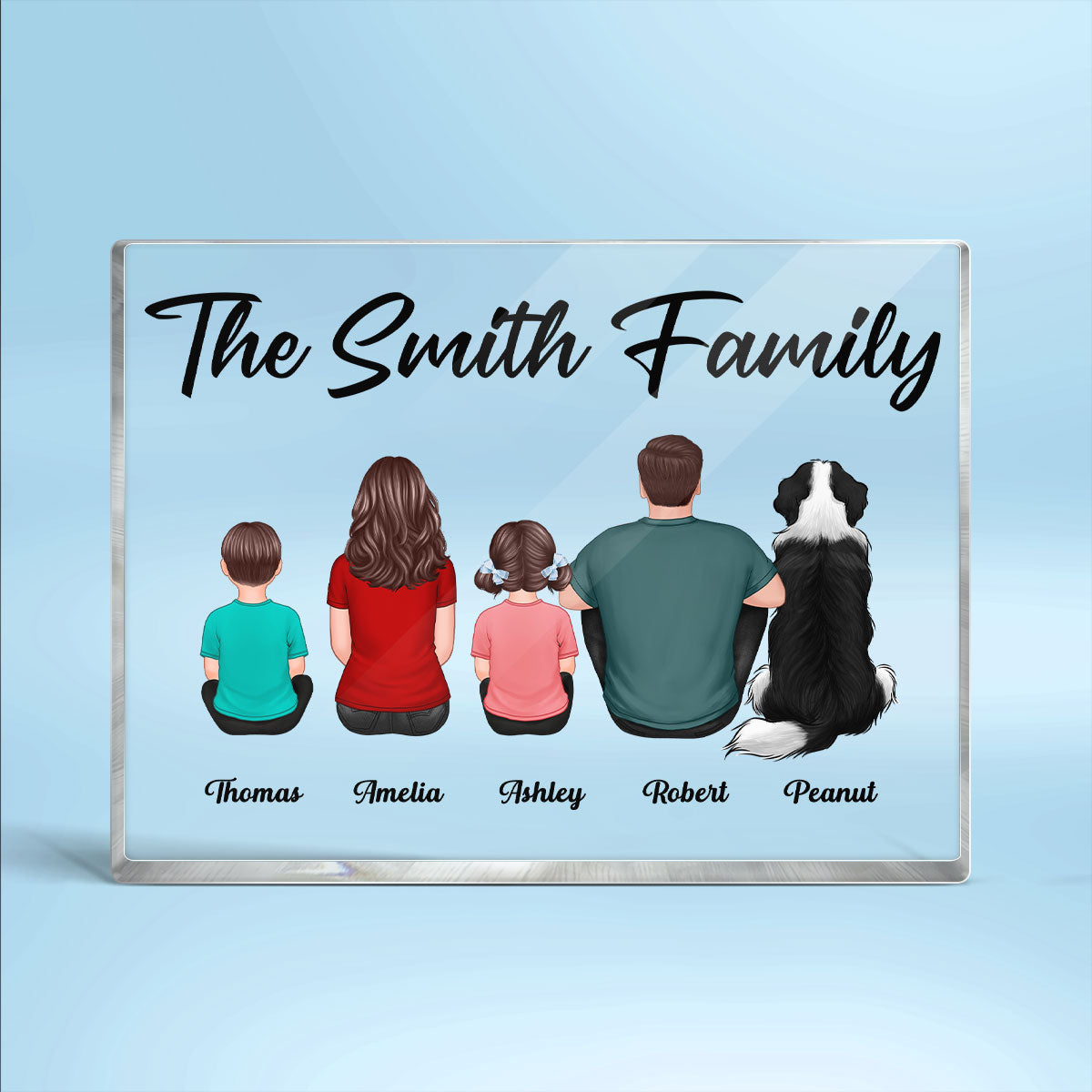 Whole Back View Family Couple Dad Mom Kids Dogs Cats Personalized Horizontal Rectangle Acrylic Block
