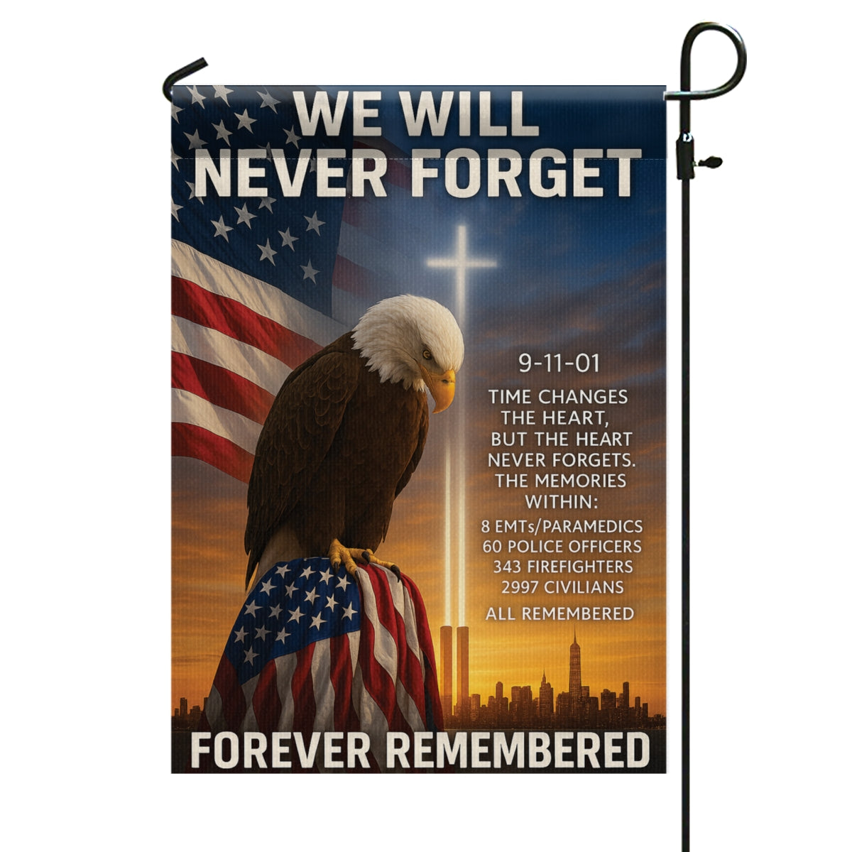 9/11 Never Forget Garden Flag, Patriot Decor, Prayer Flags, Patriotic Flags, USA Flag
