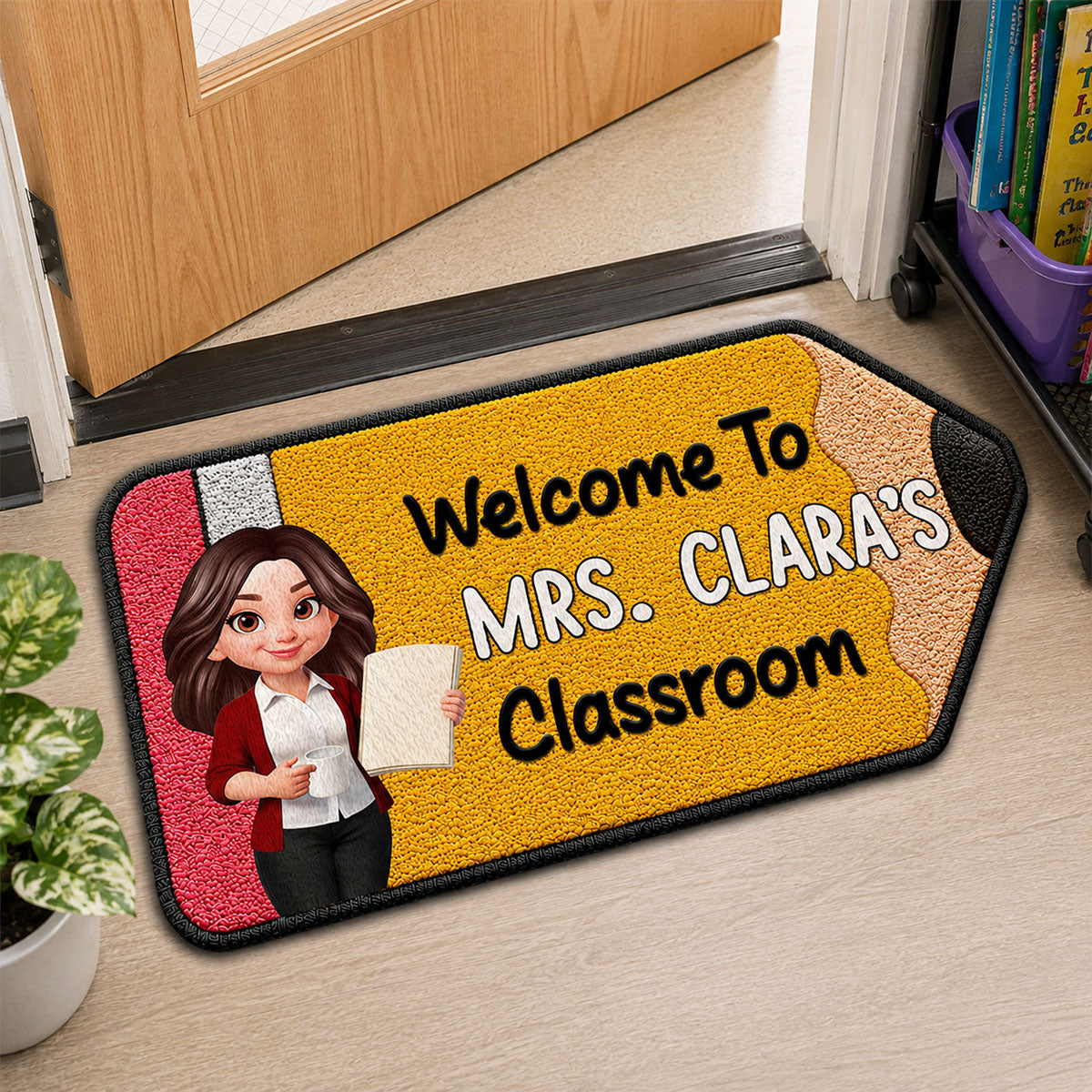 Happy Pencil Teacher Welcome To Classroom - Personalized Doormat - Back To School Gift For Teacher, Classroom Decor