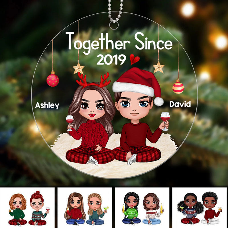 Doll Couple Sitting Christmas Personalized Acrylic Ornament