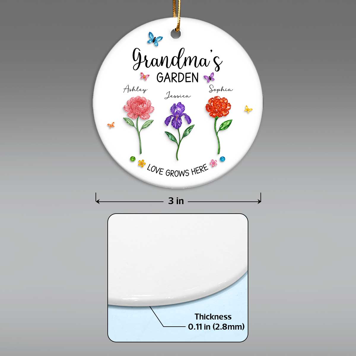 Grandma's Garden Custom Birth Month Flower - Personalized Ceramic Ornament - Heartfelt & Thoughtful Christmas Gift for Grandma