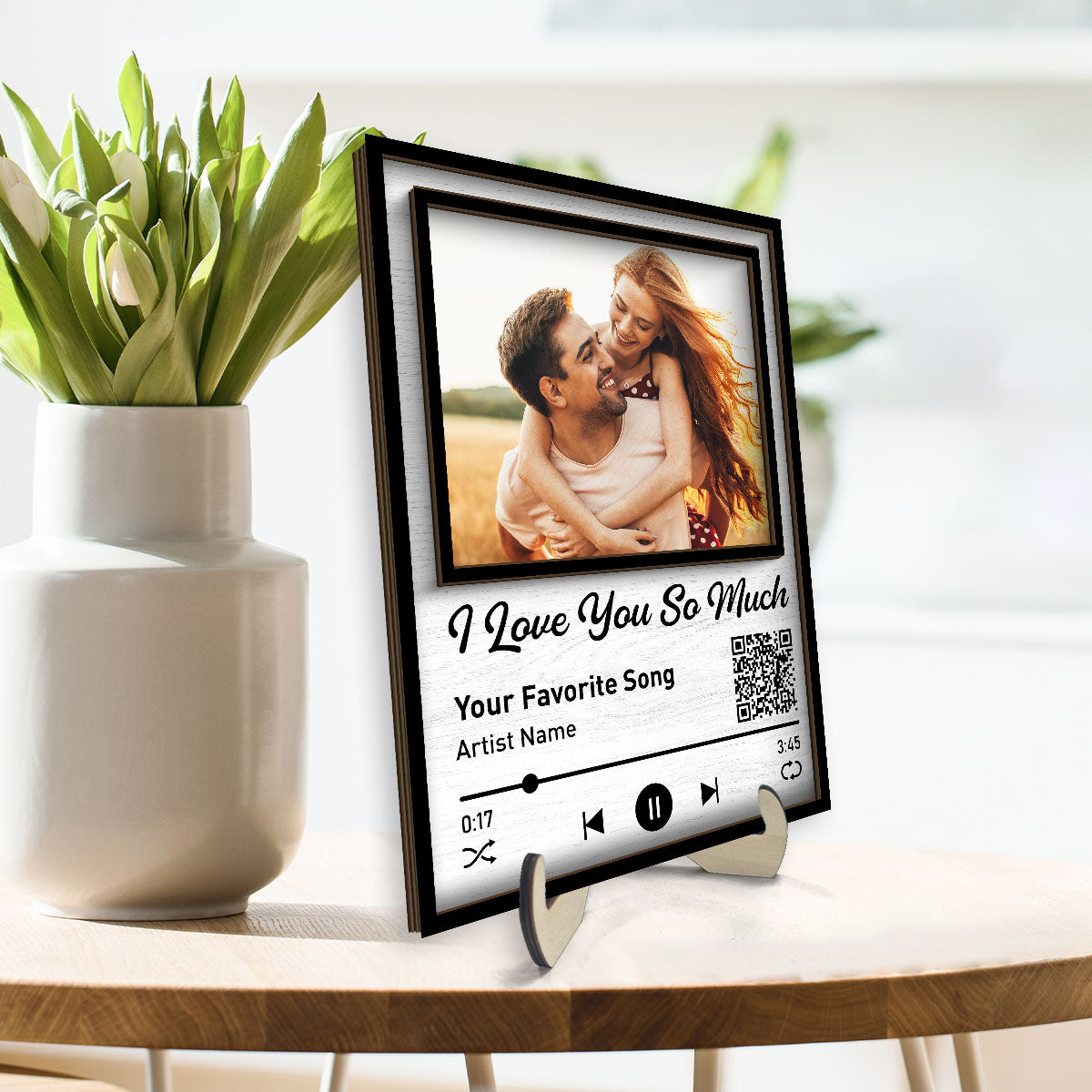 Couple Photo Favorite Love Song Scannable QR Code Personalized 2-Layer Wooden Plaque